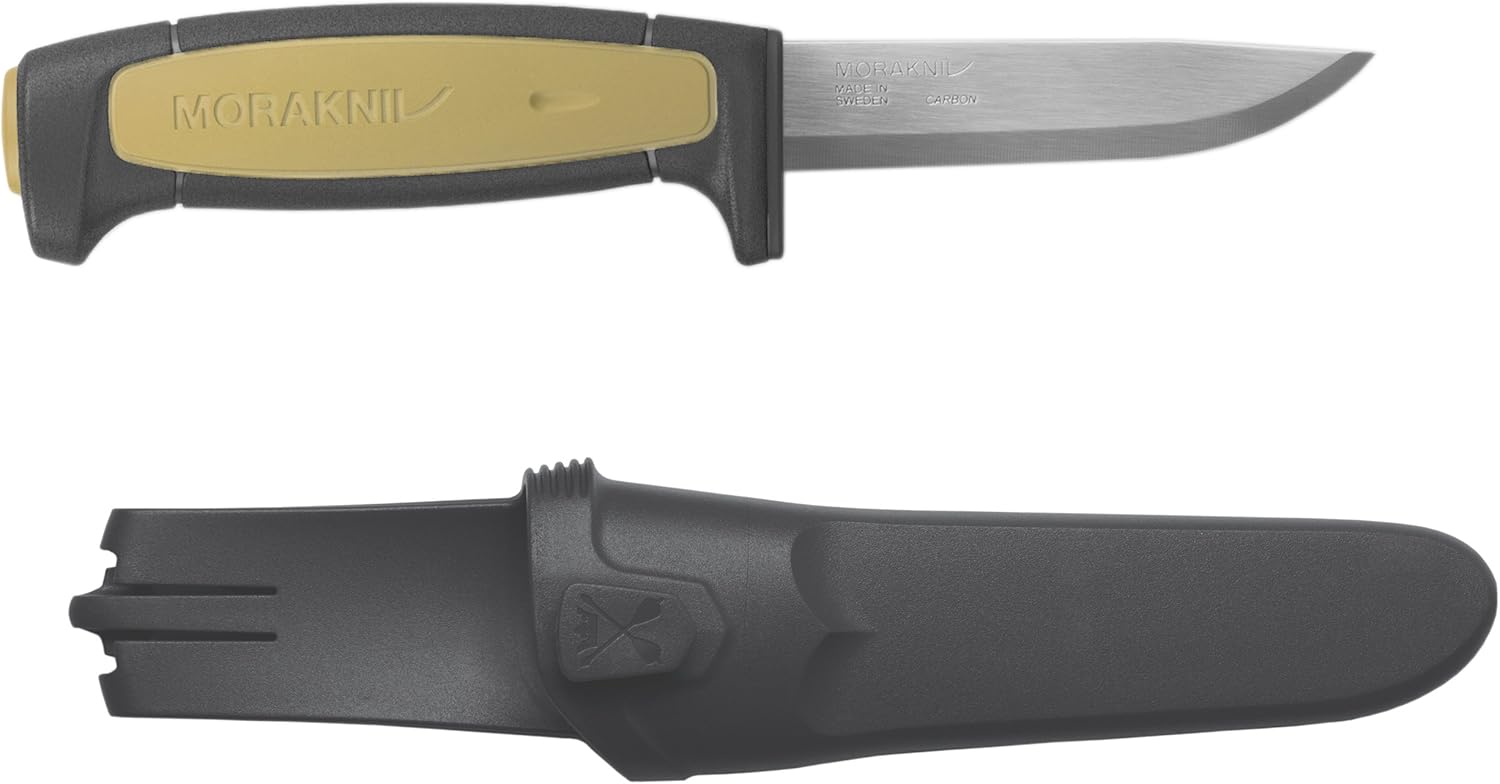 Morakniv Basic 511 schwarz/tan, Freizeitmesser Gürtelmesser mit Carbonstahl-Klinge und Gürtelscheide