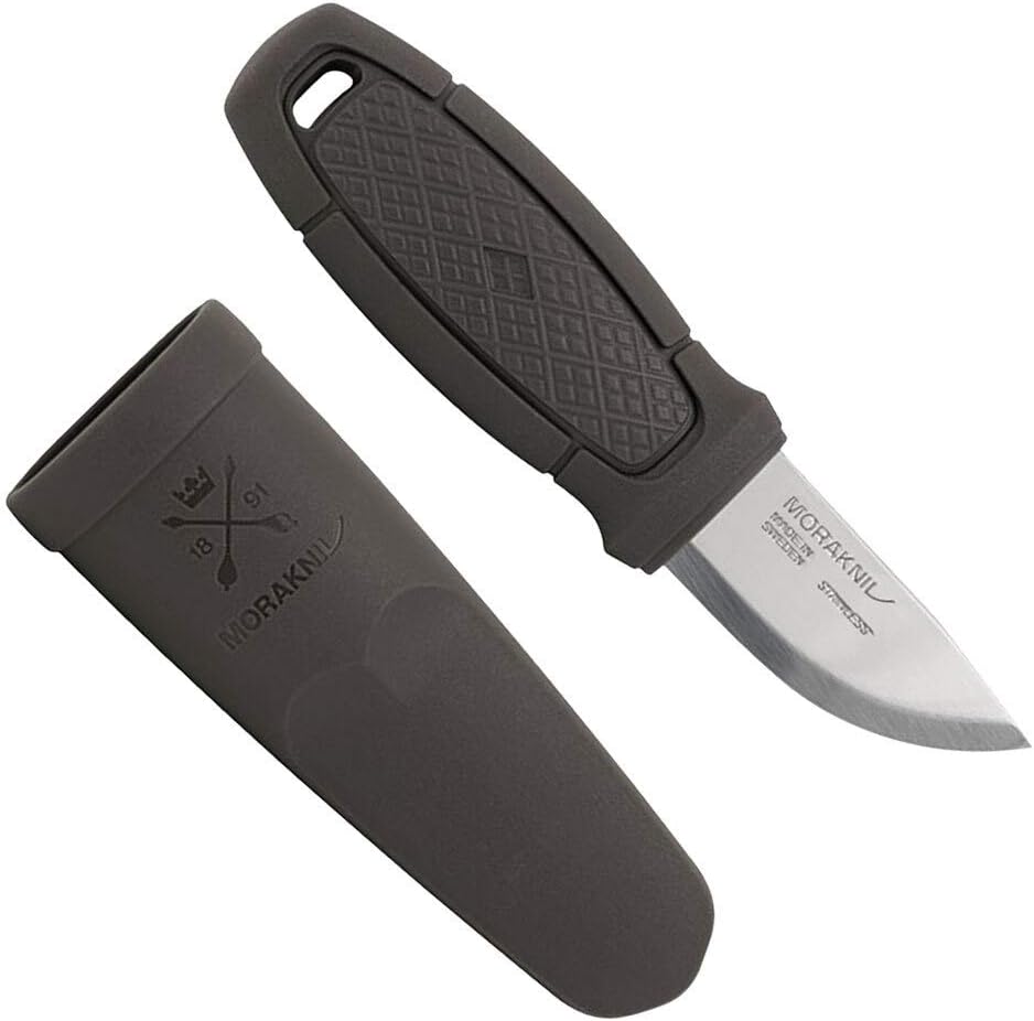 Morakniv Eldris Light Duty Messer Dark Grey mit 5,4 cm Langer Edelstahlklinge aus 12C27 Sandvik-Stahl mit rutschfestem TPE-Griff und Einer Polymerscheide