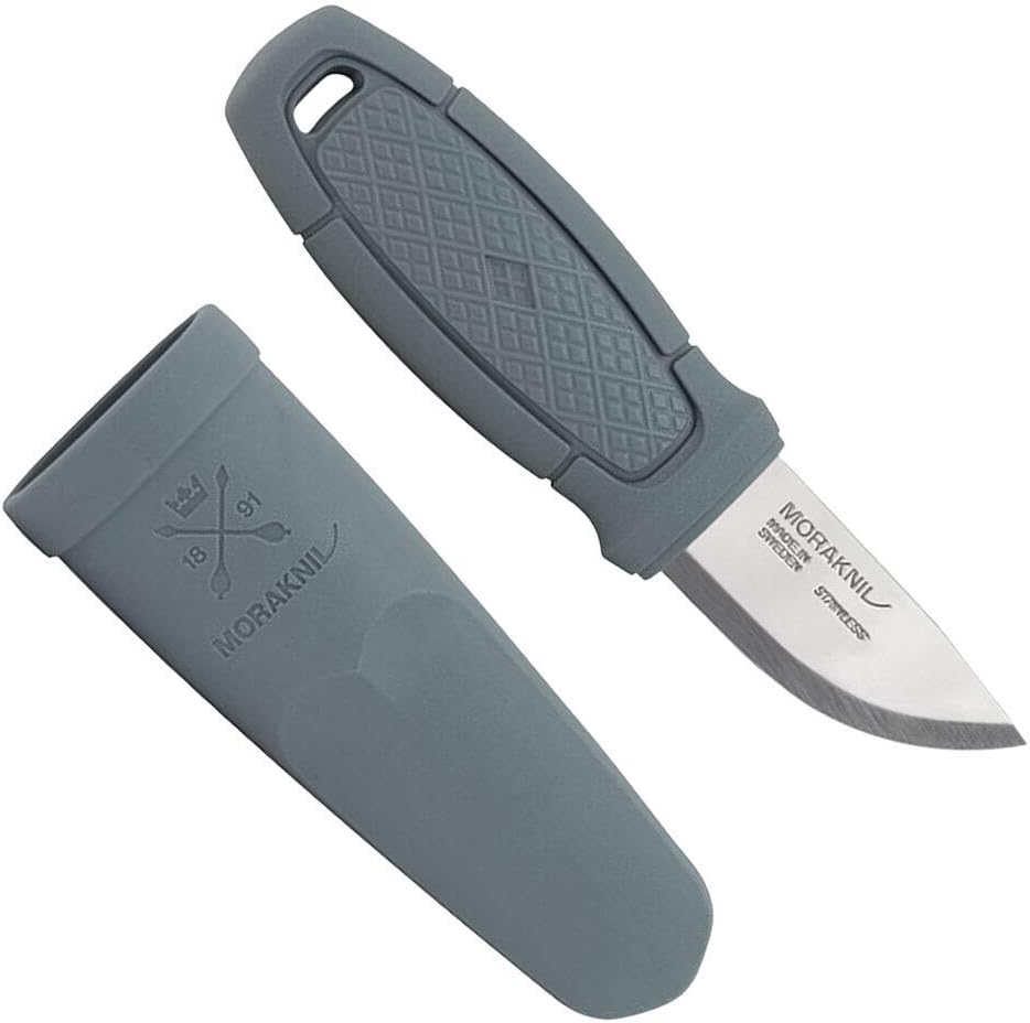 Morakniv Eldris Light Duty Messer Dusty Blue mit 5,4 cm Langer Edelstahlklinge aus 12C27 Sandvik-Stahl und rutschfestem TPE-Griff mit Einer Polymerscheide