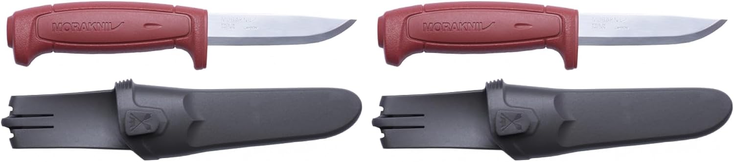 Morakniv Gürtelmesser - BASIC 511 - Carbonstahl Klinge - nicht rostfrei - roter Kunststoffgriff - Kunststoff Scheide (Packung mit 2)
