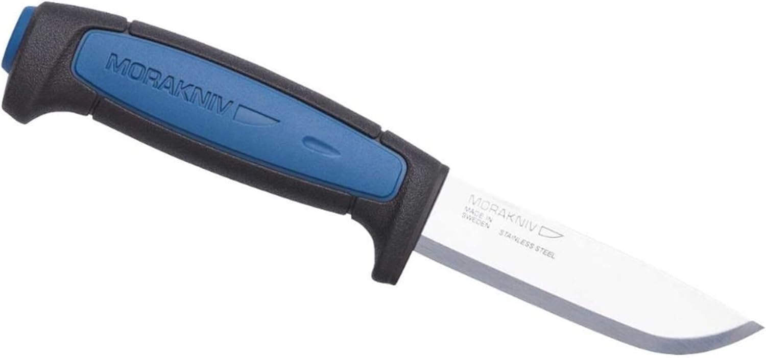 Morakniv Gürtelmesser Pro S - rostfreier Stahl - TPE Griff - blaue Kunststoffeinlage - Fingerschutz - Kunststoffscheide, grau