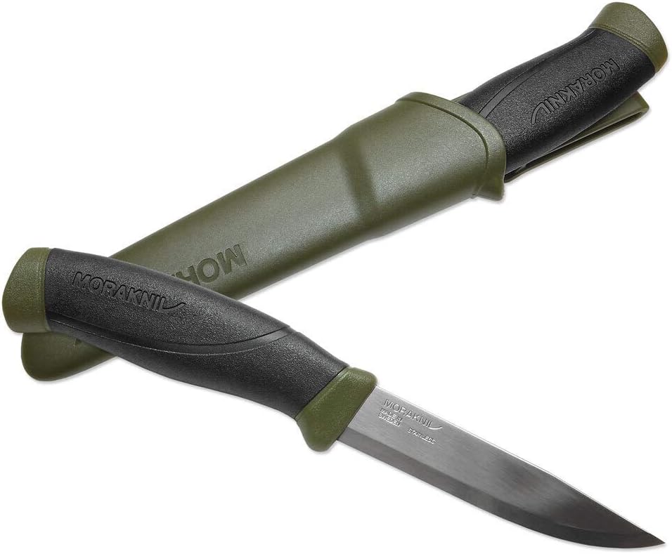 Morakniv,M11827,Companion AA8Messer mitEdelstahlklinge, abrutschfestem Griffin Olive-schwarz und Messerholster mitGürtelclip, Grün — Ansicht 2