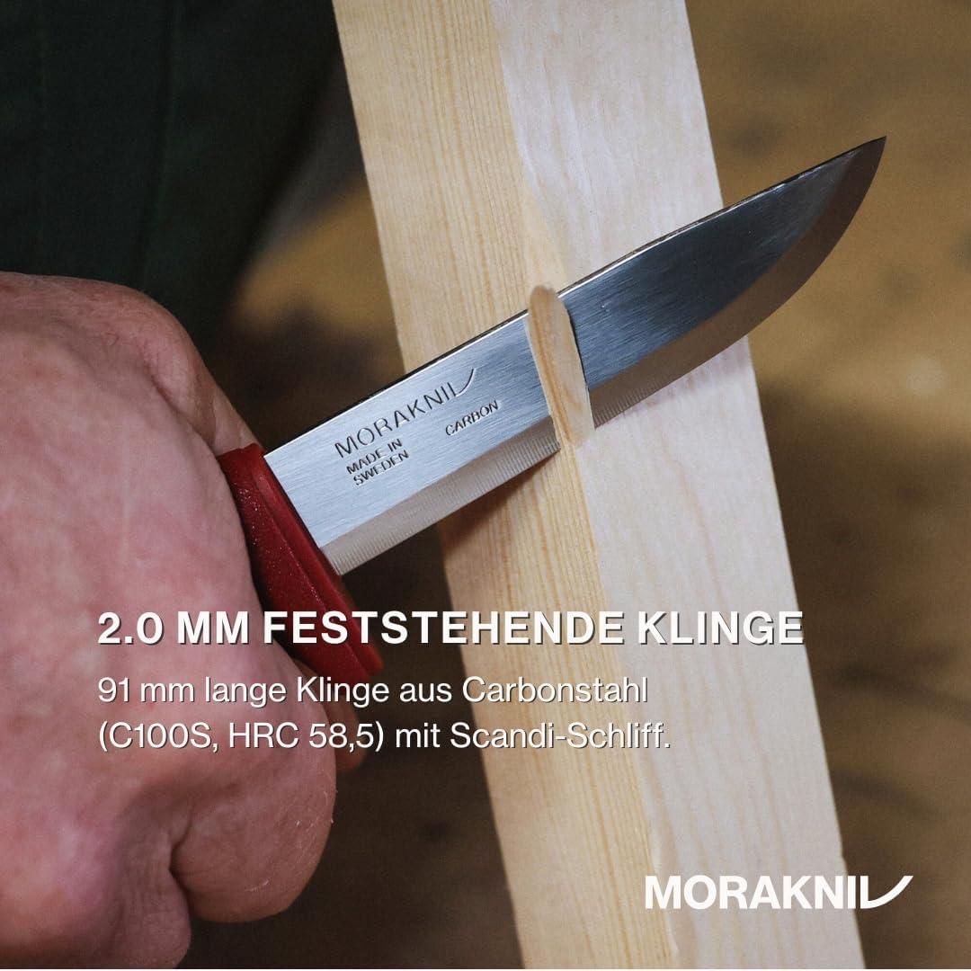 Morakniv Messer mit Scheide für Handwerker - 2-Pack Rot - Basic 511 C - Mora Messer Feststehende Klinge aus Kohlenstoffstahl - 2,0 mm - Hergestellt in Schweden - Outdoormesser feststehend — Ansicht 2