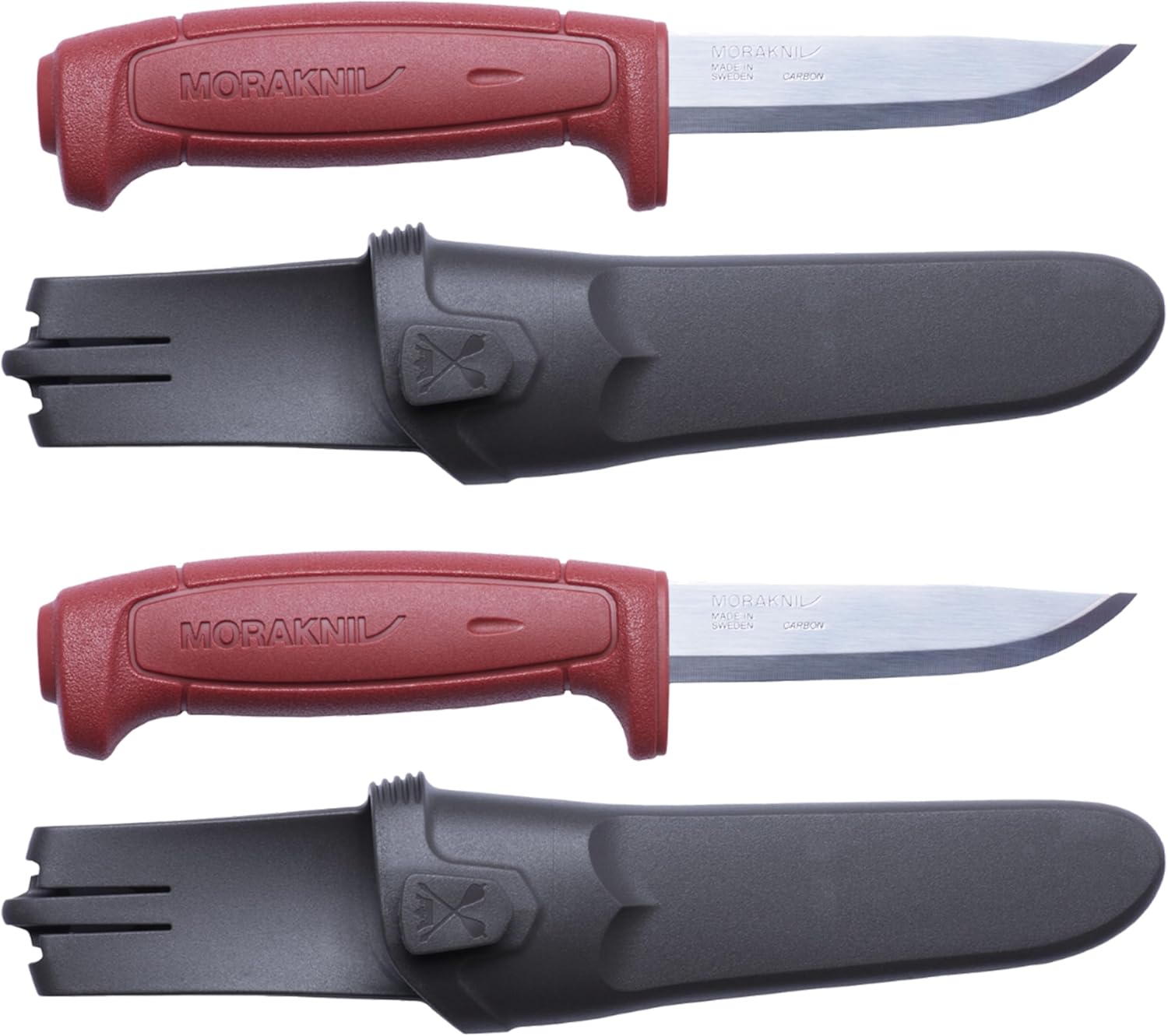 Morakniv Messer mit Scheide für Handwerker - 2-Pack Rot - Basic 511 C - Mora Messer Feststehende Klinge aus Kohlenstoffstahl - 2,0 mm - Hergestellt in Schweden - Outdoormesser feststehend