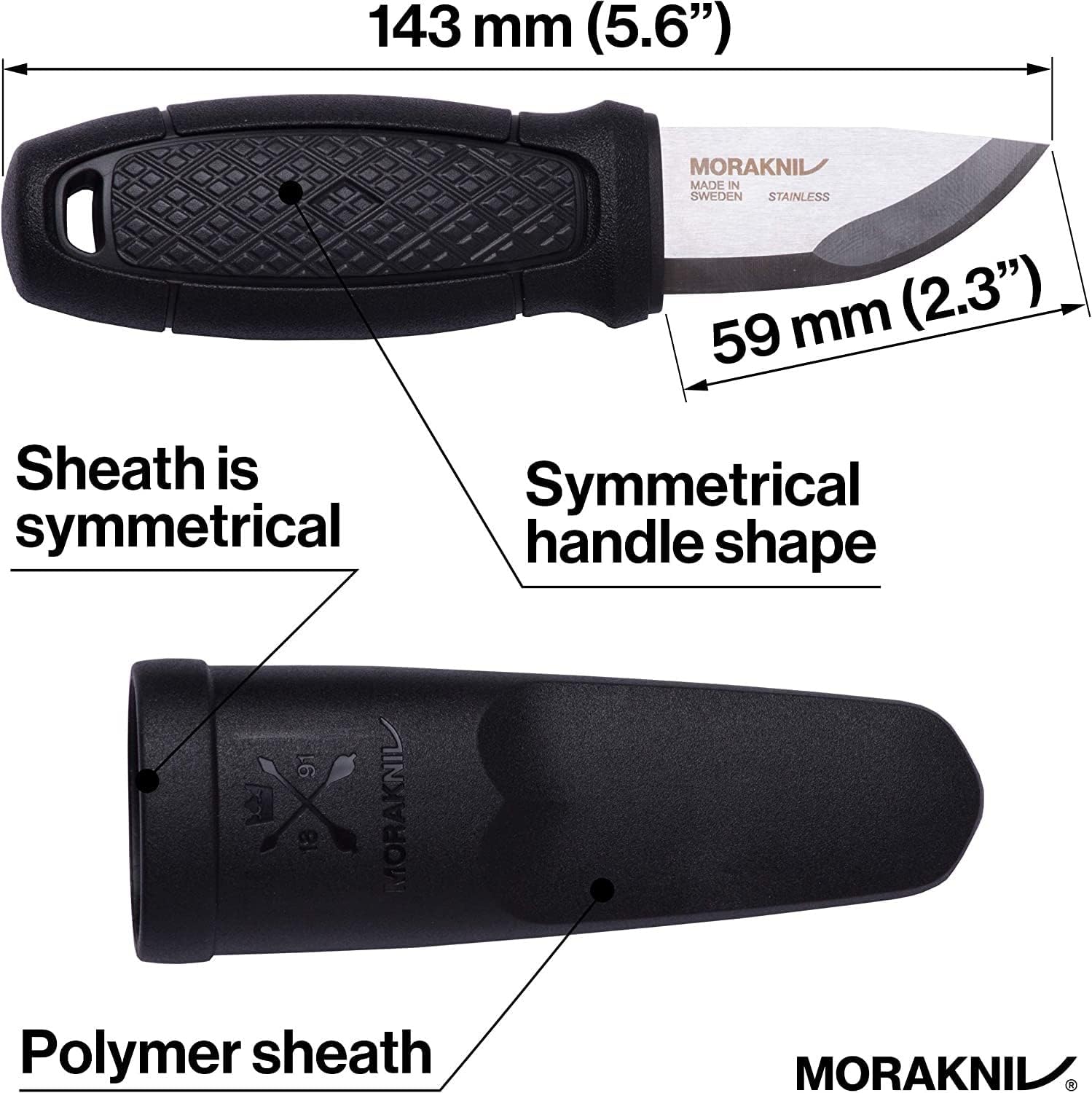 Morakniv mit Schwarzem Kunststoffgriff Eldris Neck Knife, Schwarz, One Size — Ansicht 3