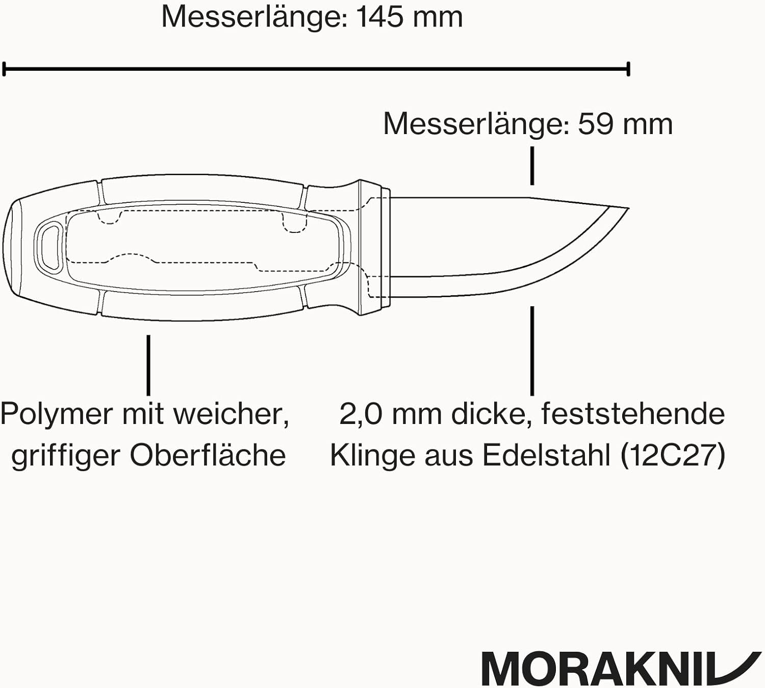 Morakniv Outdoor Messer Eldris Light Duty mit Scheide - 2 mm aus Schwedischem Edelstahl - 59 mm lang Klinge - Made in Sweden Messer Outdoor Feststehende Klinge — Ansicht 4
