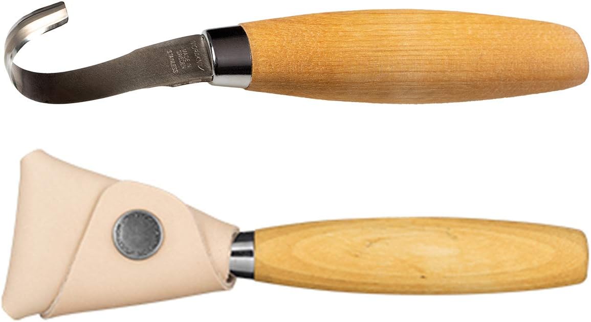 Morakniv Schnitzmesser 162 mit Birkenholzgriff - Doppelseitiges Löffelschnitzmesser aus schwedischem Edelstahl mit Lederscheide - 164 mm - Profi Schnitzmesser Erwachsene - Made in Sweden