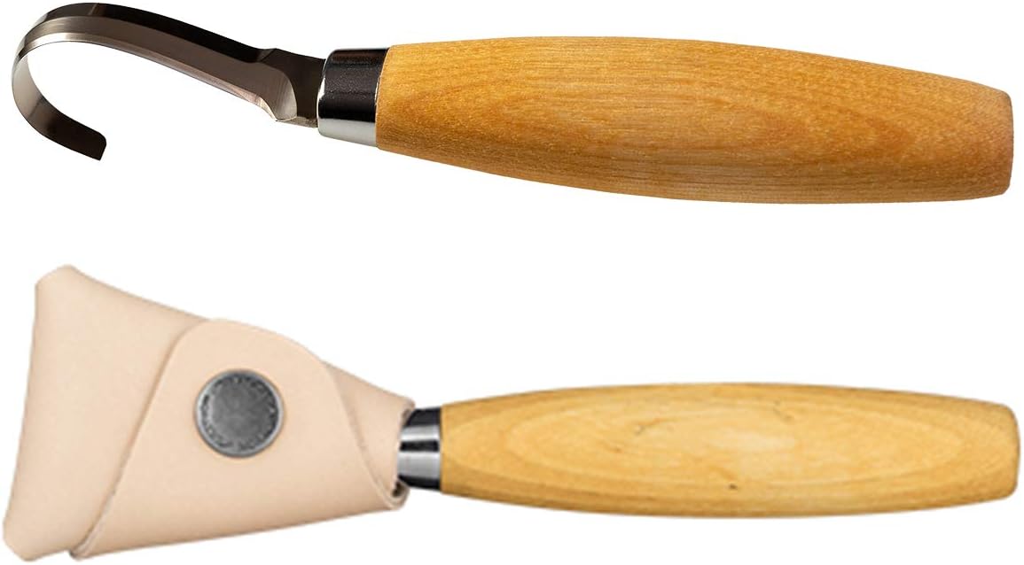 Morakniv Schnitzmesser 164 für Linkshänder mit Birkenholzgriff - Löffelschnitzmesser aus schwedischem Edelstahl mit Lederscheide - 164 mm - Profi Schnitzmesser Erwachsene - Made in Sweden