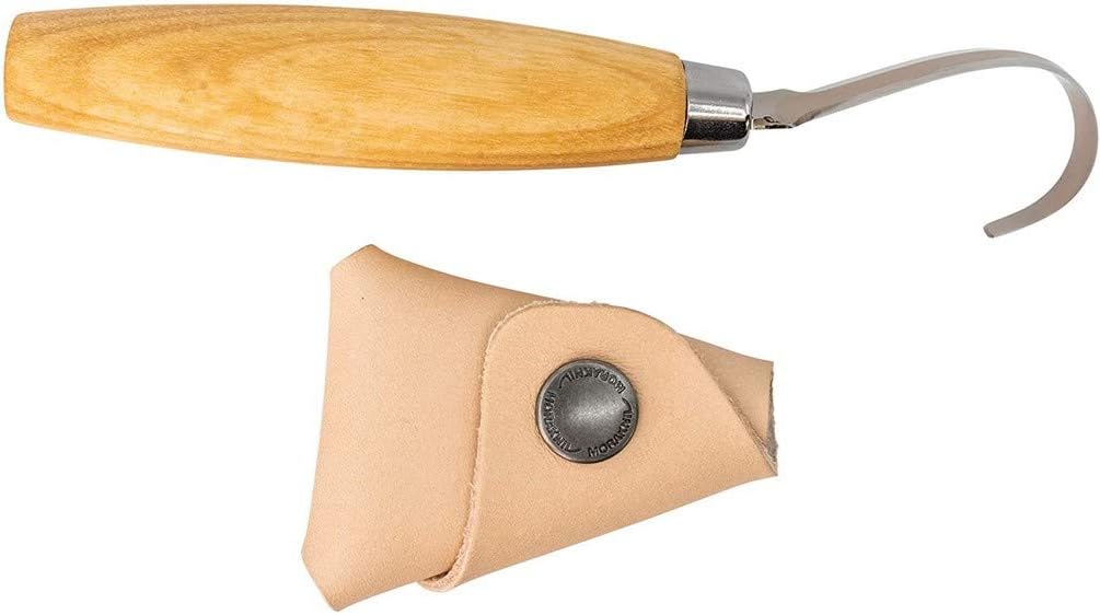Morakniv Schnitzmesser 164 für Rechtshänder mit Birkenholzgriff - Löffelschnitzmesser aus schwedischem Edelstahl mit Lederscheide - 164 mm - Profi Schnitzmesser Erwachsene - Made in Sweden